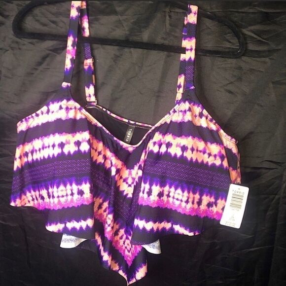 TORRID PINK‎ & PURPLE TIE-DYE FLOUNCE BIKINI TOP - Picture 6 of 8